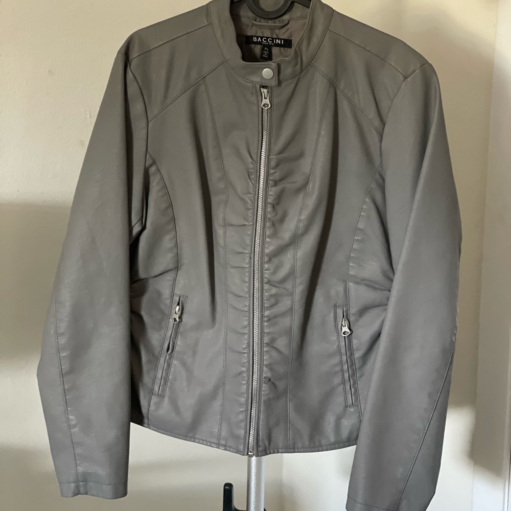 Gray imitation leather jacket